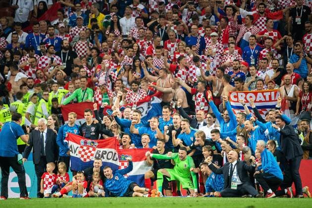 Sport Bilder des Tages 180711 The team of Croatia celebrate after winning the FIFA World Cup WM Weltmeisterschaft Fussball semi final match between Croatia and England on July 11, 2018 in Moscow. Photo: Petter Arvidson BILDBYRAN kod PA 92085 *** 180711 The team of Croatia celebrates after winning the FIFA World Cup semi final match between Croatia and England on July 11, 2018 in Moscow Photo Petter Arvidson BILDBYRAN Code PA 92085  Copyright: PETTERxARVIDSON BB180711PA208