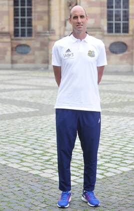 The team of 1 FC Saarbrücken on Thursday 12 07 2018 in front of the Ludwigskirche in Saarbrücken Pictured Heinz Böhmann goalkeeper coach