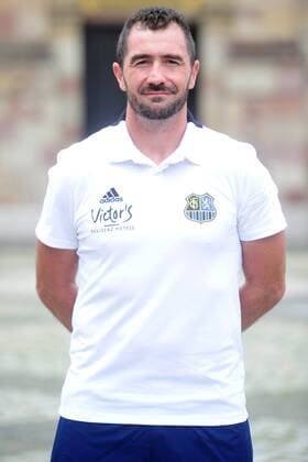 The team of 1 FC Saarbrücken on Thursday 12 07 2018 in front of the Ludwigskirche in Saarbrücken Pictured Frank Kackert goalkeeper coach
