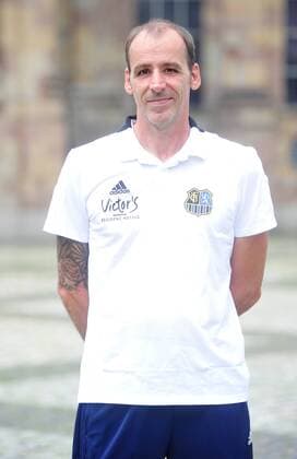 The team of 1 FC Saarbrücken on Thursday 12 07 2018 in front of the Ludwigskirche in Saarbrücken Pictured Paulo da Palma physiotherapist