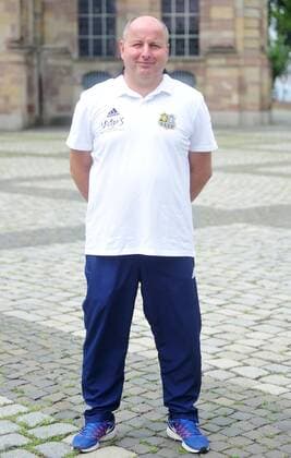 The team of 1 FC Saarbrücken on Thursday 12 07 2018 in front of the Ludwigskirche in Saarbrücken In the picture Rüdiger Schmid Zeugwart