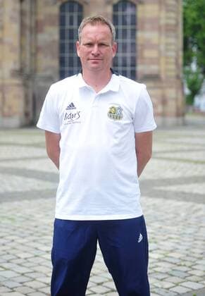 The team of the 1 FC Saarbrücken on Thursday 12 07 2018 in front of the Ludwigskirche in Saarbrücken Pictured Robert Roelofsen co trainer