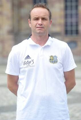 The team of 1 FC Saarbrücken on Thursday 12 07 2018 in front of the Ludwigskirche in Saarbrücken Pictured Dirk Lottner head coach