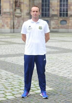 The team of 1 FC Saarbrücken on Thursday 12 07 2018 in front of the Ludwigskirche in Saarbrücken Pictured Dirk Lottner head coach