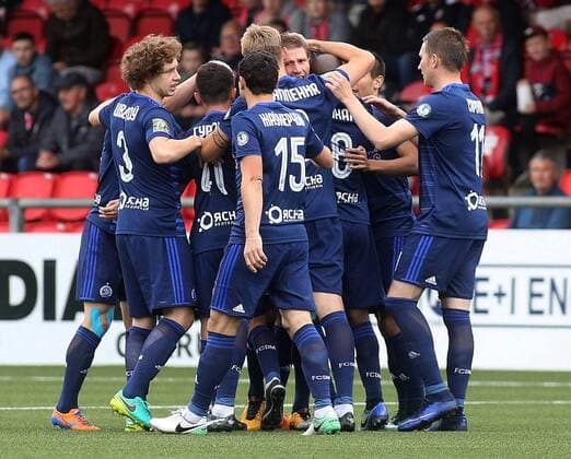 UEFA Europa League First Qualifying Round First Leg, Brandwell Stadium, Derry 12 7 2016 Derry City vs FC Dinamo Minsk Dinamo Minsk s Ulazimir Khvashchynski celebrates scoring the opening goal Ulazimir Khvashchynski celebrates scoring the opening goal 12 7 2018  Copyright: x©INPHO LorcanxDohertyx Derry V Dinamo Minsk 15