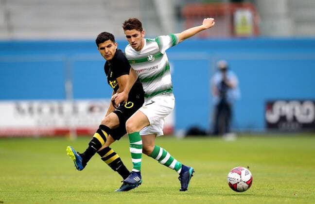 UEFA Europa League First Qualifying Round First Leg, Tallaght Stadium, Dublin 12 7 2016 Shamrock Rovers vs AIK Rovers Dylan Watts and Tarik Elyounoussi of AIK Dylan Watts and Tarik Elyounoussi 12 7 2018  Copyright: x©INPHO RyanxByrnex RB1_9473