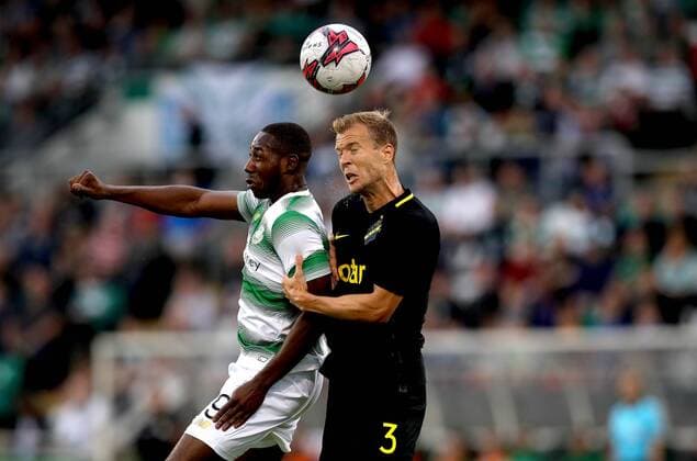 UEFA Europa League First Qualifying Round First Leg, Tallaght Stadium, Dublin 12 7 2016 Shamrock Rovers vs AIK Rovers Dan Carr and Per Karlsson of AIK Dan Carr and Per Karlsson 12 7 2018  Copyright: x©INPHO RyanxByrnex RB1_9650
