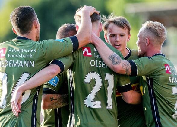 UEFA Europa League First Qualifying Round First Leg, Solitude, Belfast 12 7 2018 Cliftonville vs Nordsjaelland Nordsjaelland s Andreas Olsen celebrates scoring his sides first goal with teammates Andreas Olsen celebrates scoring his sides first goal with teammates 12 7 2018  Copyright: x©INPHO JonathanxPorterx 120718JP2football005