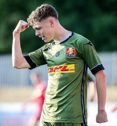 UEFA Europa League First Qualifying Round First Leg, Solitude, Belfast 12 7 2018 Cliftonville vs Nordsjaelland Nordsjaelland s Andreas Olsen celebrates scoring his sides first goal Andreas Olsen celebrates scoring his sides first goal 12 7 2018  Copyright: x©INPHO JonathanxPorterx 120718JP2football007