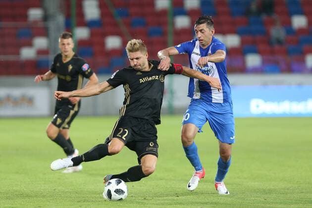 ZABRZE 12.07.2018 PILKA NOZNA FOOTBALL LIGA EUROPY I RUNDA KWALIFIKACJI FIRST ROUND QUALIFICATION UEFA EUROPA LEAGUE GORNIK ZABRZE - ZARIA BALTI NZ. SZYMON MATUSZEK (GORNIK) PAULO CONRADO (ZARIA) FOT. MICHAL CHWIEDUK FOKUSMEDIA.COM.PL NEWSPIX.PL --- Newspix.pl  180712CHW030