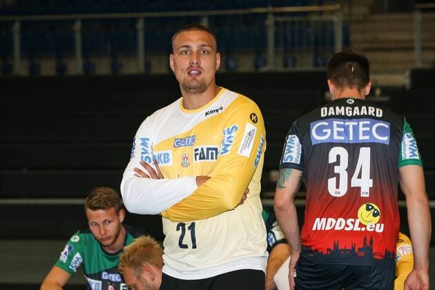 Goalkeeper Dario Quenstedt SC Magdeburg 1 BL Handball Bundesliga Season 2018 2019 Official Photoalbum Portrait Date 2018 2019 SC Magdeburg in the GETEC Arena in Magdeburg Germany Handball Mann Maenner 11 07 2018