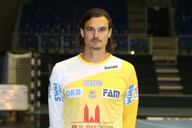Goalkeeper Jannick Green Krejberg SC Magdeburg 1 BL Handball Bundesliga Season 2018 2019 official photo opportunity Portrait date 2018 2019 SC Magdeburg in the GETEC Arena in Magdeburg Portrait Germany Handball Mann Manner 11 07 2018