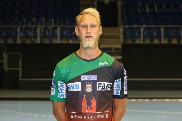 Matthias Musche SC Magdeburg 1 BL Handball Bundesliga Season 2018 2019 official photo shoot Portrait date 2018 2019 SC Magdeburg at the GETEC Arena in Magdeburg Portrait Germany Handball Mann Maenner 11 07 2018