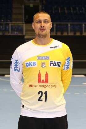 Goalkeeper Dario Quenstedt SC Magdeburg 1 BL Handball Bundesliga Season 2018 2019 Official photo date Portrait date 2018 2019 SC Magdeburg in the GETEC Arena in Magdeburg Portrait Germany Handball Mann Maenner 11 07 2018