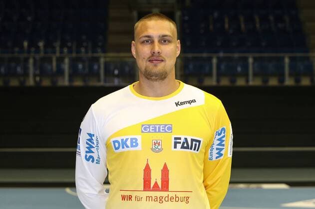 Goalkeeper Dario Quenstedt SC Magdeburg 1 BL Handball Bundesliga Season 2018 2019 Official photo date Portrait date 2018 2019 SC Magdeburg in the GETEC Arena in Magdeburg Portrait Germany Handball Mann Maenner 11 07 2018