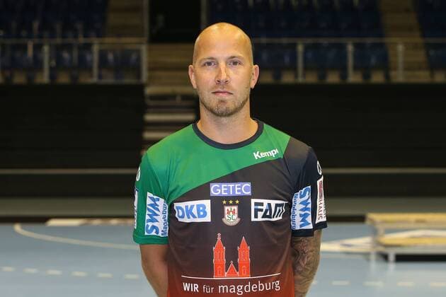 Robert Weber SC Magdeburg 1 BL Handball Bundesliga Season 2018 2019 official photo shoot Portrait date 2018 2019 SC Magdeburg in the GETEC Arena in Magdeburg Portrait Germany Handball Mann Manner 11 07 2018