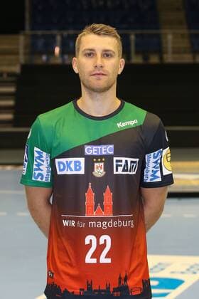 Lukas Mertens SC Magdeburg 1 BL Handball Bundesliga Season 2018 2019 official photo shoot Portrait date 2018 2019 SC Magdeburg in the GETEC Arena in Magdeburg Portrait Germany Handball Mann Manner 11 07 2018