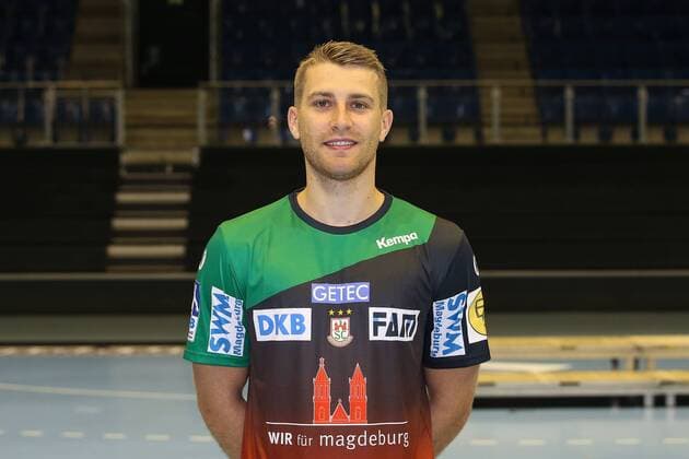 Lukas Mertens SC Magdeburg 1 BL Handball Bundesliga Season 2018 2019 official photo shoot Portrait date 2018 2019 SC Magdeburg in the GETEC Arena in Magdeburg Portrait Germany Handball Mann Manner 11 07 2018
