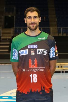 Carlos Molina Cosano SC Magdeburg 1 BL Handball Bundesliga season 2018 2019 official photo shoot Portrait date 2018 2019 SC Magdeburg at the GETEC Arena in Magdeburg Portrait Germany Handball Mann Maenner 11 07 2018