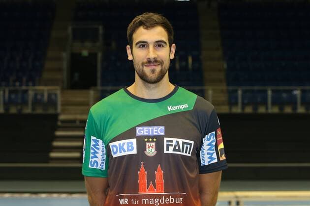Carlos Molina Cosano SC Magdeburg 1 BL Handball Bundesliga season 2018 2019 official photo shoot Portrait date 2018 2019 SC Magdeburg at the GETEC Arena in Magdeburg Portrait Germany Handball Mann Maenner 11 07 2018