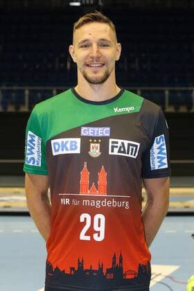 Gleb Kalarash SC Magdeburg 1 BL Handball Bundesliga Season 2018 2019 Official Photo Date Portrait Date 2018 2019 SC Magdeburg in the GETEC Arena in Magdeburg Portrait Germany Handball Mann Maenner 11 07 2018