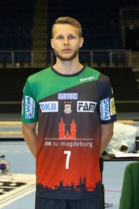 Justin Kurch SC Magdeburg 1 BL Handball Bundesliga Season 2018 2019 Official Photo Date Portrait Date 2018 2019 SC Magdeburg in the GETEC Arena in Magdeburg Portrait Germany Handball Mann Maenner 11 07 2018