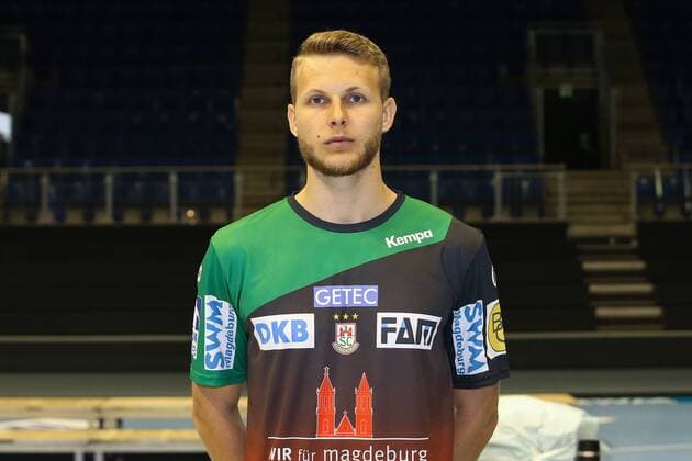 Justin Kurch SC Magdeburg 1 BL Handball Bundesliga Season 2018 2019 Official Photo Date Portrait Date 2018 2019 SC Magdeburg in the GETEC Arena in Magdeburg Portrait Germany Handball Mann Maenner 11 07 2018