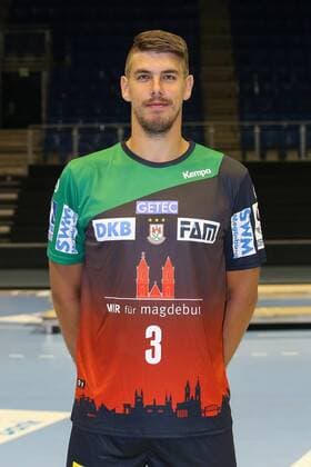 Piotr Chrapkowski SC Magdeburg 1 BL Handball Bundesliga Season 2018 2019 Official Photo Date Portrait Date 2018 2019 SC Magdeburg at the GETEC Arena in Magdeburg Portrait Germany Handball Mann Maenner 11 07 2018