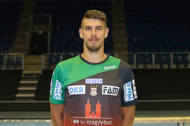 Piotr Chrapkowski SC Magdeburg 1 BL Handball Bundesliga Season 2018 2019 Official Photo Date Portrait Date 2018 2019 SC Magdeburg at the GETEC Arena in Magdeburg Portrait Germany Handball Mann Maenner 11 07 2018