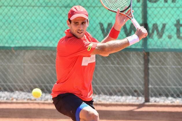 GER 1 Tennis Point Bundesliga Men Cologne THC Stadium Rot Weiss vs Badwerk Gladbacher HTC 13 07 2018 Cologne THC Stadium Red White GER 1 TP BL Cologne THC Stadium Rot Weiss vs Badwerk Gladbacher HTC Pictured Menendez Adrian ESP on the backhand nph Mauelshagen nph00321
