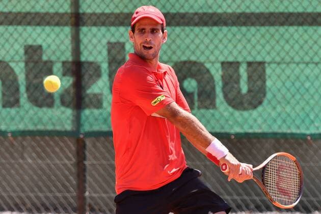 GER 1 Tennis Point Bundesliga Men Cologne THC Stadium Rot Weiss vs Badwerk Gladbacher HTC 13 07 2018 Cologne THC Stadium Red White GER 1 TP BL Cologne THC Stadium Rot Weiss vs Badwerk Gladbacher HTC Pictured Menendez Adrian ESP on the backhand nph Mauelshagen nph00321