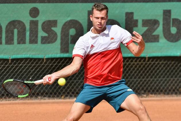 GER 1 Tennis Point Bundesliga Men Cologne THC Stadium Rot Weiss vs Badwerk Gladbacher HTC 13 07 2018 Cologne THC Stadium Red White GER 1 TP BL Cologne THC Stadium Rot Weiss vs Badwerk Gladbacher HTC Pictured Pavlasek Adam CZE at the forehand shot nph Mauelshagen nph00321
