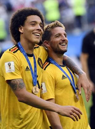 WM 2018, Belgien erringt Platz 3 Belgium s Axel Witsel and Belgium s Dries Mertens celebrate after winning a soccer game between Belgian national soccer team the Red Devils and England, the third place play-off of the 2018 FIFA World Cup WM Weltmeisterschaft Fussball Saturday 14 July 2018 in Saint-Petersburg, Russia. LAURIExDIEFFEMBACQ  x05386258x