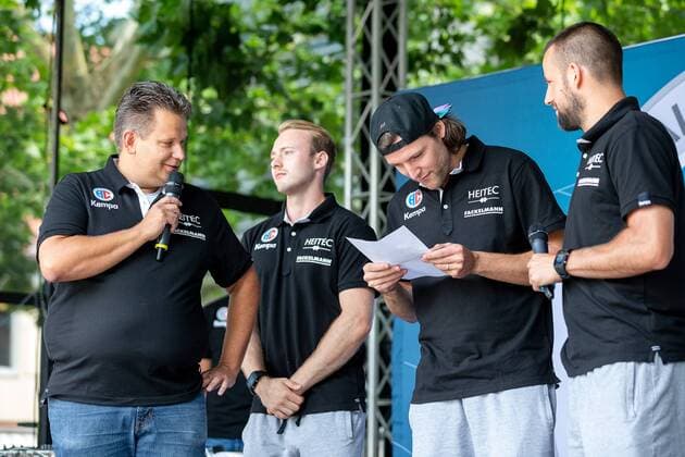 14 07 2018 Handball 1 Bundesliga Season 2018 2019 HC Erlangen HCE Season opening at Schlossplatz ThHa Axel Fischer Hall speaker HC Erlangen HCE Maximilian Lux 10 HC Erlangen HCE Johannes Sellin 5 HC Erlangen HCE Florian of Gruchalla 36 HC Erlangen HCE
