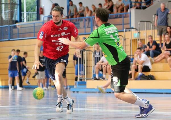 BAU 14 07 2018 Ditzingen Handball SG BBM Bietigheim vs TSF Ditzingen v 1 Patrick Weber BBM Maximilian Remmler Ditzingen