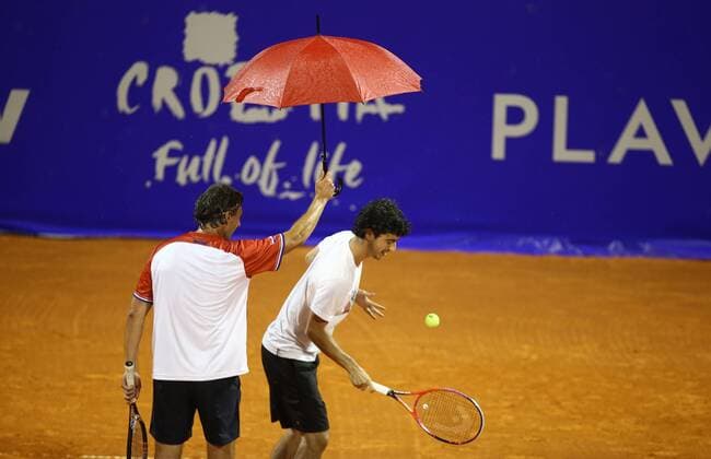 ATP Tennis Herren Umag Exibition match 14.07.2018., Zagreb - 29. Blue Lagoon Croatia Open Umag Tennis Tournament. An Exibition match Between Goran Ivanisevic Nine Serdusic and Mansoura Bahrami and Felix Auger Aliassime. Mario Ancic, Goran Ivanisevic  IgorxSoban PIXSELL
