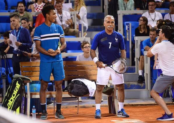 ATP Tennis Herren Umag Exibition match 14.07.2018., Zagreb - 29. Blue Lagoon Croatia Open Umag Tennis Tournament. An Exibition match Between Goran Ivanisevic Nine Serdusic and Mansoura Bahrami and Felix Auger Aliassime. Mansour Bahrami, Felix Auger Aliassime  MarkoxPrpic PIXSELL