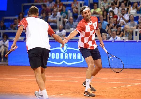 ATP Tennis Herren Umag Exibition match 14.07.2018., Zagreb - 29. Blue Lagoon Croatia Open Umag Tennis Tournament. An Exibition match Between Goran Ivanisevic Nine Serdusic and Mansoura Bahrami and Felix Auger Aliassime. Goran Ivanisevic; Nino Serdarusic  MarkoxPrpic PIXSELL