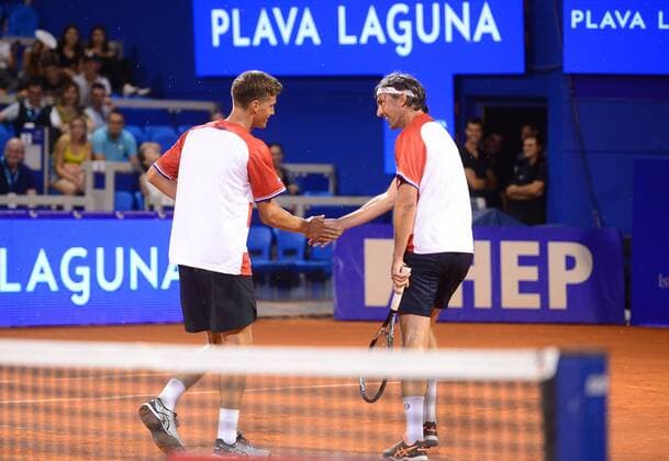 ATP Tennis Herren Umag Exibition match 14.07.2018., Zagreb - 29. Blue Lagoon Croatia Open Umag Tennis Tournament. An Exibition match Between Goran Ivanisevic Nine Serdusic and Mansoura Bahrami and Felix Auger Aliassime. Goran Ivanisevic; Nino Serdarusic  MarkoxPrpic PIXSELL