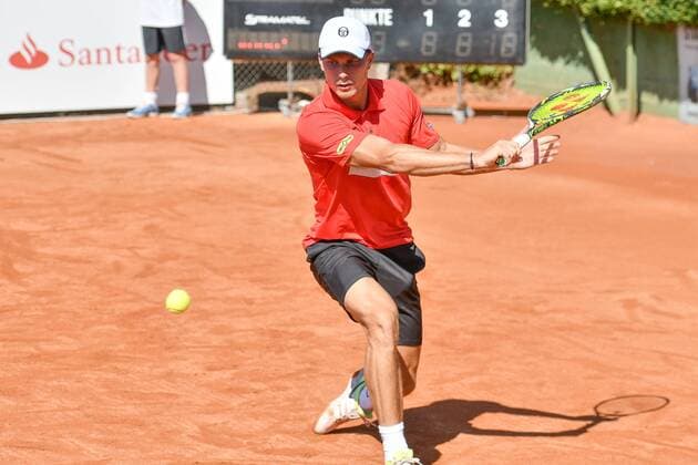 GER 1 Tennis Point Bundesliga Men Badwerk Gladbacher HTC vs fläsh TC Weinheim 1902 1 15 07 2018 Badwerk Gladbacher HTC GER 1 TP BL Badwerk Gladbacher HTC vs fläsh TC Weinheim 1902 1 pictured Fucsovics Marton HUN on the backhand nph Mauelshagen nph00321