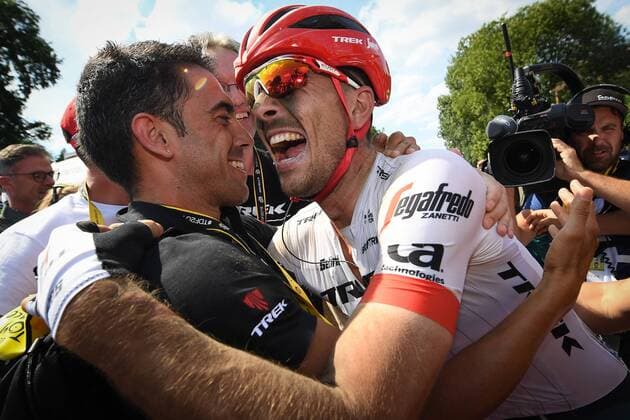 German John Degenkolb of Trek-Segafredo celebrates after winning the eighth stage of the 105th edition of the Tour de France cycling race, from Arras Citadelle to Roubaix (156,5 km), in France, Sunday 15 July 2018. This year s Tour de France takes place from July 7th to July 29th. DAVIDxSTOCKMAN  x05386693x