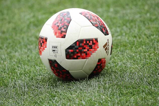 MOSCOW, RUSSIA â€“ JULY 15, 2018: Telstar Mechta, official match ball for the 2018 FIFA World Cup WM Weltmeisterschaft Fussball knockout stage, ahead of the 2018 FIFA World Cup final football match between France and Croatia at Luzhniki Stadium. Sergei Bobylev TASS  TS089803