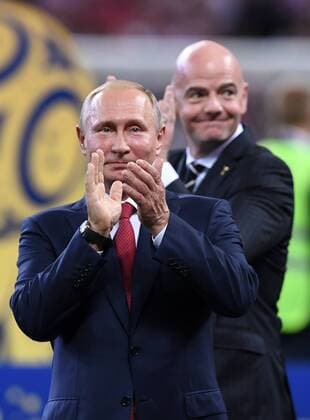 FIFA World Cup 2018 FINALE France Croatia 15 07 2018 Vladimir Vladimirovich Putin ahead Russia and FIFA President Gianni Infantino li Switzerland