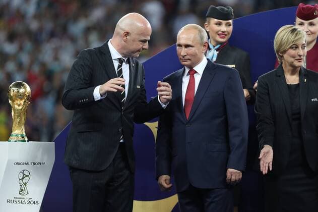 Football World Cup 2018 winners 15.07.2018. Moscow, Russia - Football World Cup 2018 , Finals, Croatia - France.Gianni Infantino, Vladimir Putin  IgorxKralj PIXSELL