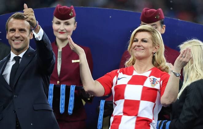 Football World Cup 2018 winners 15.07.2018. Moscow, Russia - Football World Cup 2018 , Finals, Croatia - France. Emmanuel Macron, Kolinda Grabar-Kitarovic.  IgorxKralj PIXSELL