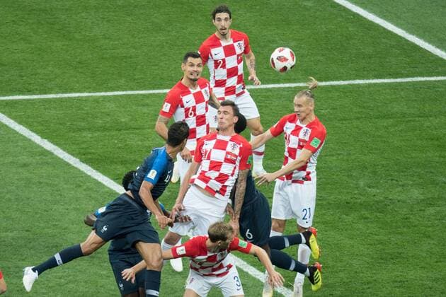 Mario MANDZUKIC with CRO scores the own goal to head 1 0 for France Goal action causes France FRA Croatia CRO 4 2 Final match 64 on 15 07 2018 in Moscow Football World Cup 2018 in Russia from 14 06 15 07 2018 Â