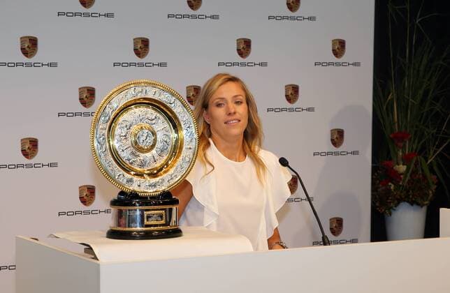 Porsche Tennis Angelique Kerber Germany Stuttgart 17 07 2018 Tennis Porsche Center Stuttgart Wimbledon 2018 Winner Angelique Kerber with the trophy