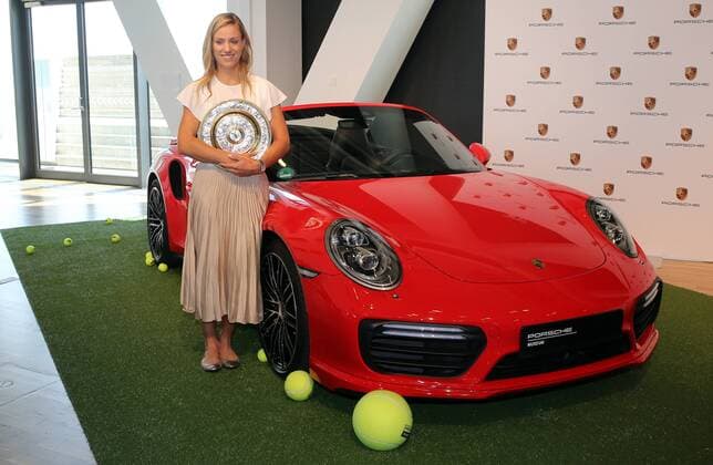 Porsche Tennis Angelique Kerber Germany Stuttgart 17 07 2018 Tennis Porsche Center Stuttgart Wimbledon 2018 Winner Angelique Kerber with the trophy