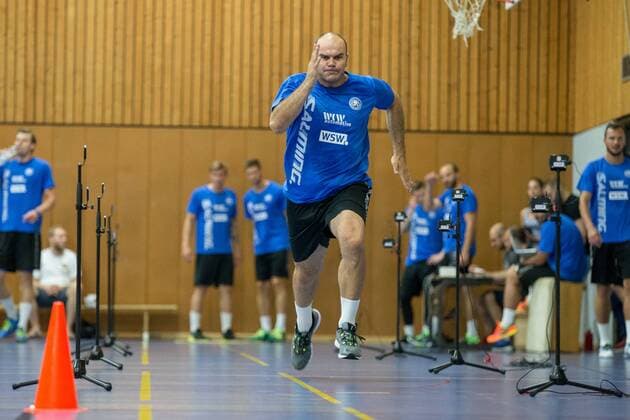 Rafael Baena Gonzalez 1 Bergischer HC in the sprint test performance diagnostics Bergischer HC Day 2 Handball DKB Handball Bundesliga 17 07 18 Solingen NRW Germany Sports Hall Heiligenstock Copyright: xdnet_cdnx