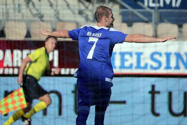 João Klauss de Mello 7, HJK Helsinki, FIN celecrates their 1st Goal 1-0 during their UEFA Champions League 1QR match HJK Helsinki - Víkingur in Telia 5G Arena 17. July 2018 in Helsinki, Finland.  Copyright: xMattixMatikainenx NP24_00303381